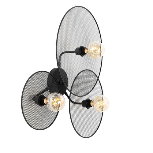 Qazqa Design Design Wandlamp Zwart Met Mesh 3-Lichts - Jane Acier Noir Rond / Luminaire / Lumiere / ÉClairage / IntRieur / Salon / Cuisine E27 Max. 3 X 40 Watt