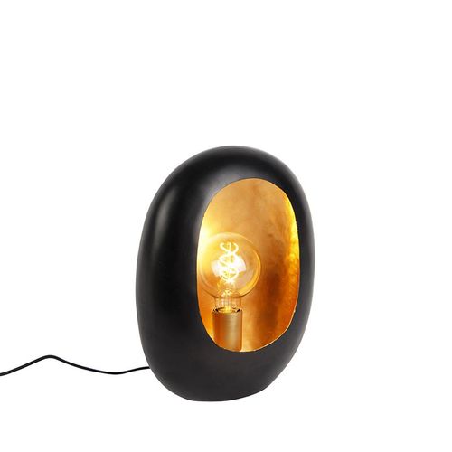 Qazqa Design Lampe De Table / Lampe  Poser / Luminaire / Lumiere / clairage Design Noire Avec Intrieur Dor 36 Cm - Cova Aluminium Noir,Dor/Laiton Rond / Salon E27 Max. 1 X 40 Watt