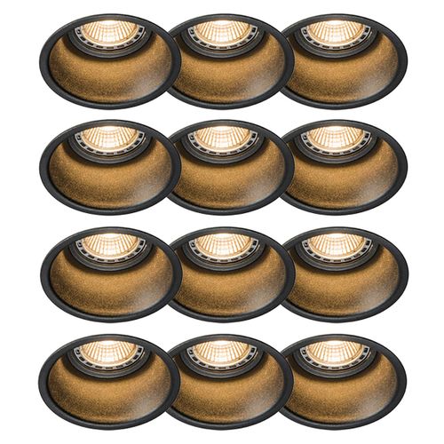 Qazqa Design /Moderne Set Van 12 Inbouwspots Zwart Rond - Dept Aluminium Noir Rond / Luminaire / Lumiere / clairage / Intrieur / Salon / Cuisine Gu10 Max. 1 X 50 Watt