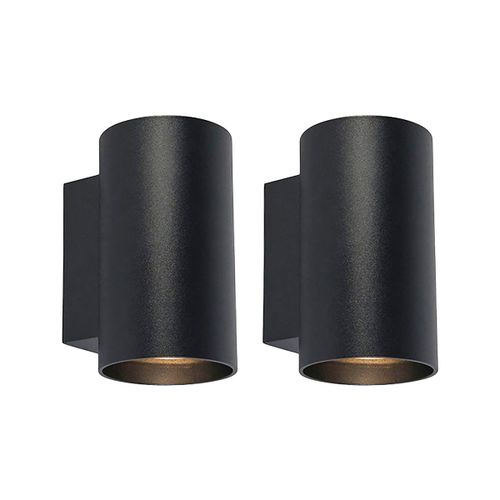 Qazqa Design /Moderne Set Van 2 Moderne Wandlampen Zwart Rond - Sandy Acier Noir Cylindre / clairage Dessus Dessous / Luminaire / Lumiere / Intrieur / Salon / Cuisine Gu10 Max. 2 X 50 Watt