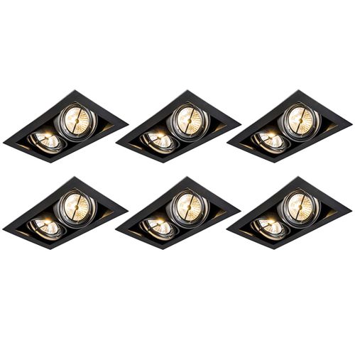 Qazqa Design /Moderne Set Van 6 Inbouwspots Zwart Ar111 Verstelbaar 2-Lichts - Oneon Acier Noir Rectangulaire / Luminaire / Lumiere / clairage / Intrieur / Salon / Cuisine G53 Max. 2 X 50...