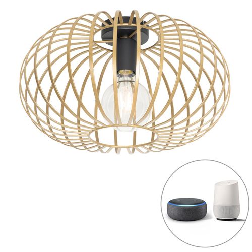 Qazqa Design Plafonnier Intelligent Dor 39 Cm Avec Wifi G95 - Johanna Acier Dor Rond / Luminaire / Lumiere / clairage / Intrieur / Salon / Cuisine E27 Max. 1 X 2.5 Watt