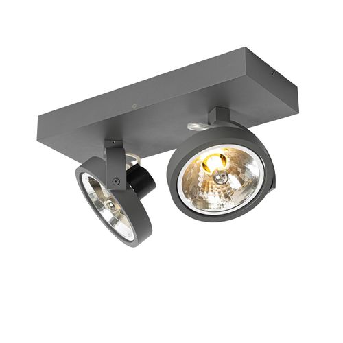 Qazqa Design Plafonnier Spot Design Gris Orientable 2 Ampoules Lumires - Go Aluminium Gris Fonc Rectangulaire / Luminaire / Lumiere / clairage / Intrieur / Salon / Cuisine G9 Max. 2 X 3...