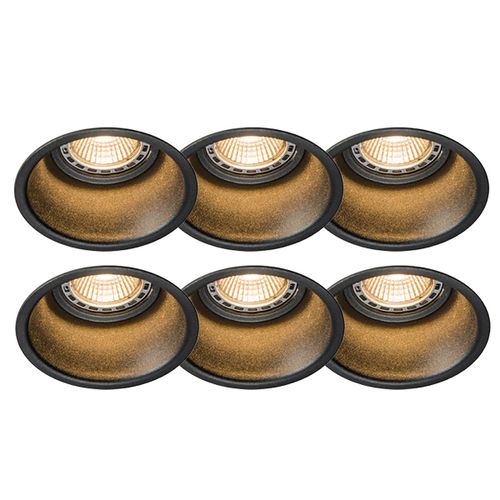Qazqa Design Set Van 6 Inbouwspots Zwart Rond - Dept Aluminium Noir Rond / Luminaire / Lumiere / clairage / Intrieur / Salon / Cuisine Gu10 Max. 1 X 50 Watt