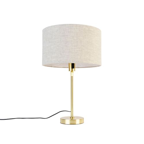 Qazqa Design Tafellamp Goud Verstelbaar Met Kap Lichtgrijs 35 Cm - Parte Acier /Tissu Dor/Laiton,Gris Rond / Luminaire / Lumiere / ÉClairage / IntRieur / Salon E27 Max. 1 X 60 Watt