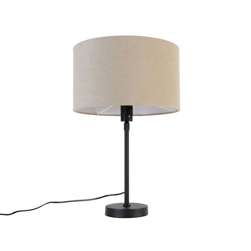 Qazqa Design Tafellamp Zwart Verstelbaar Met Kap Lichtbruin 35 Cm - Parte Acier /Tissu Noir,Marron Rond / Luminaire / Lumiere / clairage / Intrieur / Salon E27 Max. 1 X 60 Watt