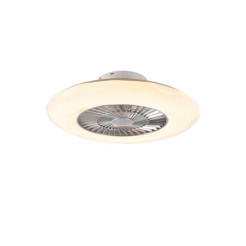 Qazqa Design Ventilateur De Plafond Argent Avec Led Avec Effet toile Dimmable - Clima Plastique /Acier Blanc,Argent Rond / Luminaire / Lumiere / clairage / Intrieur Led (Non Remplaable)...