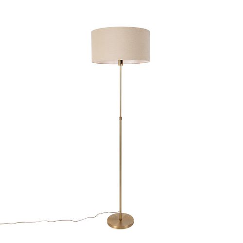Qazqa Design Vloerlamp Verstelbaar Brons Met Kap Lichtbruin 50 Cm - Parte Acier /Tissu Bronze,Marron Rond / Luminaire / Lumiere / clairage / Intrieur E27 Max. 1 X 60 Watt