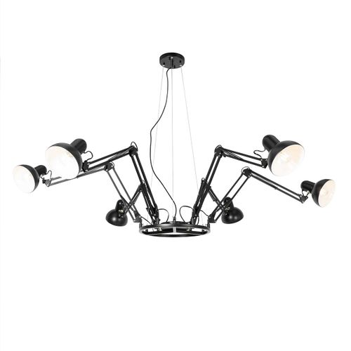 Qazqa Industriel IndustriLe Hanglamp Zwart 6-Lichts Verstelbaar - Hobby Spinne Acier Noir Rond / Luminaire / Lumiere / ÉClairage / IntRieur / Salon / Cuisine E27 Max. 6 X 60 Watt