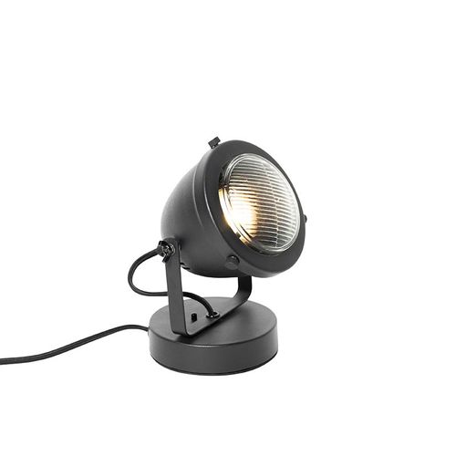 Qazqa Industriel IndustriLe Tafellamp Zwart 18 Cm - Emado Acier /Verre Noir Rond / Luminaire / Lumiere / ÉClairage / IntRieur / Salon Gu10 Max. 1 X 25 Watt
