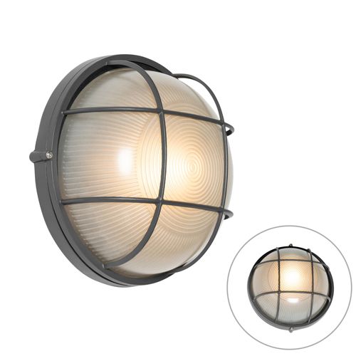 Qazqa Industriel Industrile Buitenwandlamp Donkergrijs Ip44 - Hanneke Aluminium /Verre Gris Fonc Rond / Extrieur / Jardin / Luminaire / Lumiere / clairage E27 Max. 1 X 40 Watt