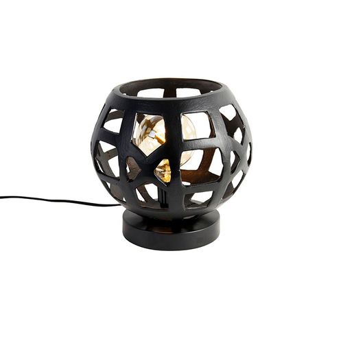 Qazqa Industriel Industrile Tafellamp Zwart - Bobby Aluminium Noir Rond / Lampe De Lecture / Luminaire / Lumiere / clairage / Intrieur / Salon E27 Max. 1 X 25 Watt