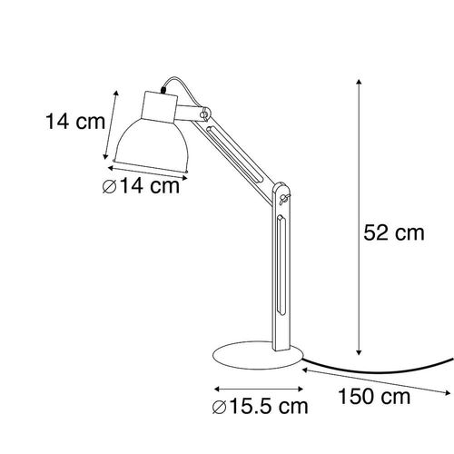 Qazqa Industriel /Rustique /Moderne Lampe De Table / Lampe á Poser / Luminaire / Lumiere / ÉClairage Industrielle Noire Avec Bois - Woodi /Acier Naturel,Noir Rond / Lampe De Bureau / Lampe De Lecture / IntRieur / Salon E14 Max. 1 X 40 Watt