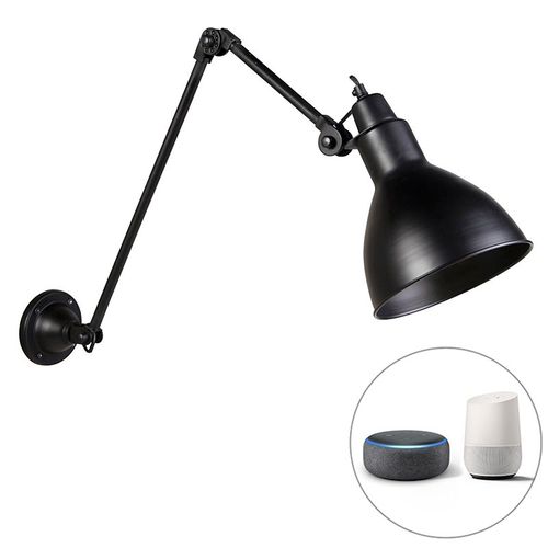 Qazqa Industriel /Rustique Smart Wandlamp Zwart Verstelbaar Incl. Wifi A60 - Wye Acier Noir Oblongue /Bio / Luminaire / Lumiere / ÉClairage / IntRieur / Salon / Cuisine E27 Max. 1 X 7...