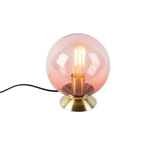 Qazqa Lampe De Table / Lampe á Poser / Luminaire / Lumiere / ÉClairage Art DCo En Laiton Avec Verre Rose - Pallon /Acier Rose,Dor/Laiton Globe / IntRieur / Salon E27 Max. 1 X 25 Watt