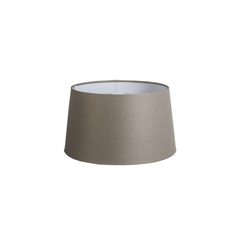 Qazqa Lin Abat-Jour En Lin Taupe 35/30/18 , Rond Oblique Abat-Jour Suspendu ,Abat-Jour Lampadaire