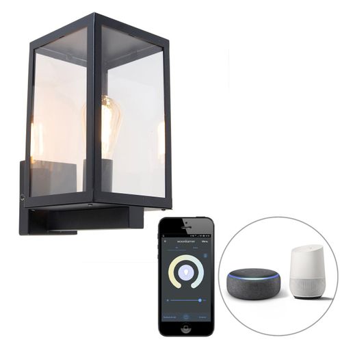 Qazqa Moderne Applique Murale D'extrieur Intelligente Noire Avec Verre Avec Wifi St64 - Rotterdam Aluminium / Noir,Transparent Oblongue /Rectangulaire / Jardin / Luminaire / Lumiere /...