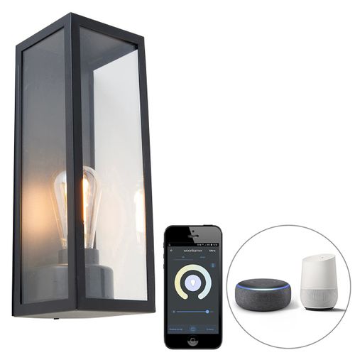 Qazqa Moderne Applique Murale D'extrieur Intelligente Noire Avec Verre Avec Wifi St64 - Rotterdam Long Aluminium / Noir,Transparent Oblongue /Rectangulaire / Jardin / Luminaire / Lumiere /...