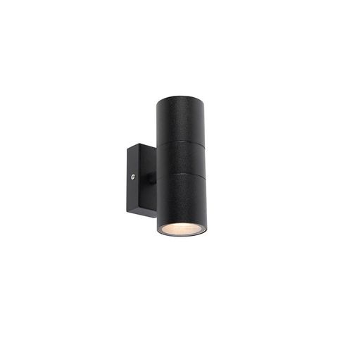 Qazqa Moderne Applique Murale D'extrieur Noire Ip44 Avec 2 Ampoules Intelligente Wifi Gu10 - Duo Acier Inoxydable Noir Cylindre / clairage Dessus Dessous / Jardin / Luminaire / Lumiere...