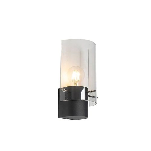 Qazqa Moderne Applique Murale Moderne Noire Avec Verre Fum - Vidra /Acier Noir Rond / Luminaire / Lumiere / clairage / Intrieur / Salon / Cuisine E27 Max. 1 X 40 Watt