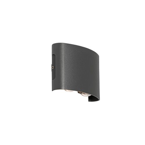 Qazqa Moderne Buiten Wandlamp Donkergrijs Incl. Led 4-Lichts Ip54 - Silly Aluminium /Plastique Gris Fonc Ovale / ÉClairage Dessus Dessous / ExtRieur / Jardin / Luminaire / Lumiere Led...