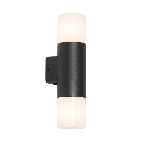 Qazqa Moderne Buiten Wandlamp Zwart Met Opale Kap 2-Lichts Ip44 - Odense Aluminium /Plastique Noir Rond / ExtRieur / Jardin / Luminaire / Lumiere / ÉClairage E27 Max. 2 X 15 Watt