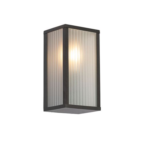 Qazqa Moderne Buiten Wandlamp Zwart Met Ribbel Glas Ip44 - Charlois Aluminium /Verre Noir Carr / Extrieur / Jardin / Luminaire / Lumiere / clairage E27 Max. 1 X 40 Watt