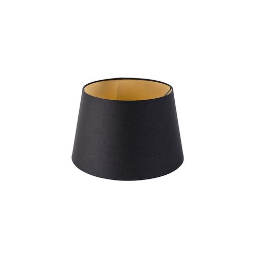 Qazqa Moderne Coton Abat-Jour En Coton Noir 32/25/18 Avec Intrieur Dor , Rond Oblique Abat-Jour Suspendu ,Abat-Jour Lampadaire