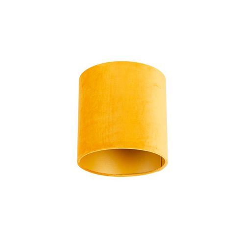 Qazqa Moderne Coton Abat-Jour En Velours Jaune 20/20/20 Avec Intrieur Dor , Rond / Cylindrique Abat-Jour Suspendu ,Abat-Jour Lampadaire