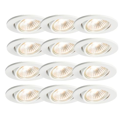 Qazqa Moderne /Design Set Van 12 Inbouwspots Wit Kantelbaar - Cisco Aluminium Blanc Rond / Luminaire / Lumiere / clairage / Intrieur / Salon / Cuisine Gu10 Max. 1 X 50 Watt