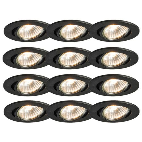 Qazqa Moderne /Design Set Van 12 Inbouwspots Zwart Kantelbaar - Cisco Aluminium Noir Rond / Luminaire / Lumiere / clairage / Intrieur / Salon / Cuisine Gu10 Max. 1 X 50 Watt