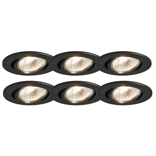 Qazqa Moderne /Design Set Van 6 Inbouwspots Zwart Kantelbaar - Cisco Aluminium Noir Rond / Luminaire / Lumiere / clairage / Intrieur / Salon / Cuisine Gu10 Max. 1 X 50 Watt