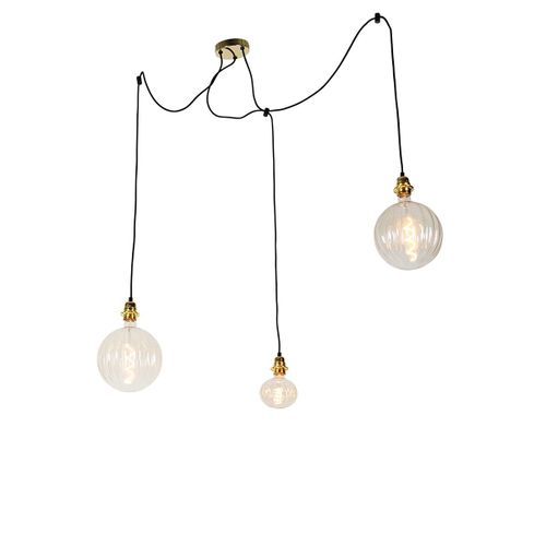 Qazqa Moderne Hanglamp Goud 3-Lichts Incl. Led Amber Dimbaar - Cava Luxe Acier Orange Rond /Oblongue / Luminaire / Lumiere / clairage / Intrieur E27 Max. 2 X 4 Watt