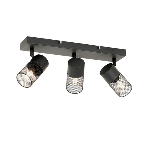 Qazqa Moderne Industrile Plafondplafonnier Spot Zwart 3-Lichts Verstelbaar - Jim Acier Noir Oblongue / Luminaire / Lumiere / clairage / Intrieur / Salon / Cuisine E14 Max. 3 X 40 Watt