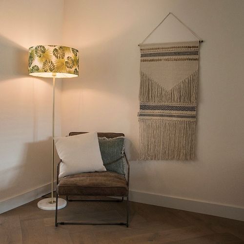 Qazqa Moderne Lampadaire / Lampe De Sol / Lampe Sur Pied / Luminaire / Lumiere / clairage En Laiton Avec Abat-Jour 50 Cm - Kaso Tissu /Acier /Marbre Laiton,Blanc,Vert Rond / Intrieur /...