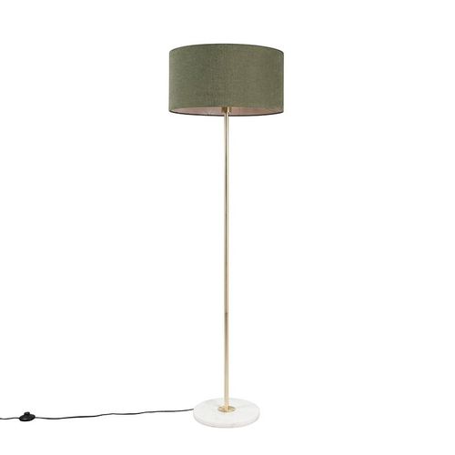 Qazqa Moderne Lampadaire / Lampe De Sol / Lampe Sur Pied / Luminaire / Lumiere / clairage En Laiton Avec Abat-Jour Vert 50 Cm - Kaso Tissu /Acier /Marbre Laiton,Blanc,Vert Rond / Intrieur...