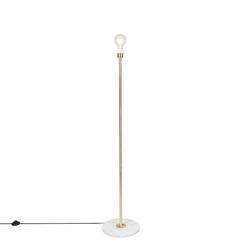 Qazqa Moderne Lampadaire / Lampe De Sol / Lampe Sur Pied / Luminaire / Lumiere / clairage Moderne En Laiton - Kaso Acier /Marbre Laiton,Blanc Oblongue / Intrieur E27 Max. 1 X 60 Watt