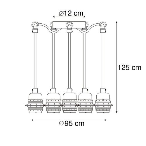 Qazqa Moderne Lampe   Salle A Manger Suspension / Lustre / Luminaire / Lumiere / ÉClairage Industrielle Noire - Cava 5 Acier Noir Rond /Oblongue / IntRieur / Cuisine E27 Max. 5 X 60 Watt