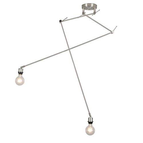Qazqa Moderne Lampe   Salle A Manger Suspension / Lustre / Luminaire / Lumiere / ÉClairage Moderne En Acier Sans Abat-Jour - Blitz Ii Acier Acier Oblongue / IntRieur E27 Max. 2 X 60 Watt
