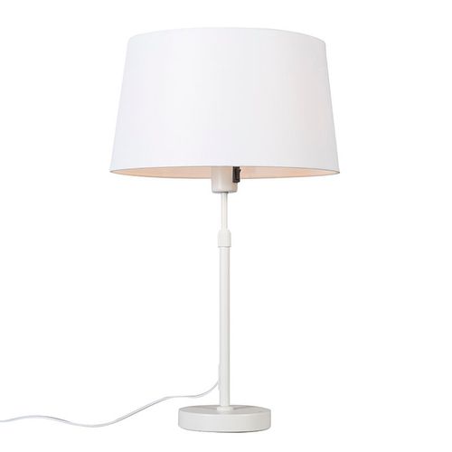 Qazqa Moderne Lampe De Table / Lampe á Poser / Luminaire / Lumiere / ÉClairage Blanc Avec Abat-Jour Blanc 35 Cm RGlable - Parte MTal /Tissu Blanc Rond / Lampe De Bureau / Lampe De...