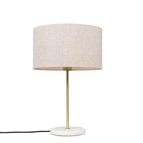 Qazqa Moderne Lampe De Table / Lampe á Poser / Luminaire / Lumiere / ÉClairage En Laiton Avec Abat-Jour Gris 35 Cm - Kaso Tissu /Acier /Marbre Laiton,Blanc,Gris Rond / IntRieur / Salon E27 Max. 1 X 60 Watt