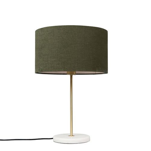 Qazqa Moderne Lampe De Table / Lampe á Poser / Luminaire / Lumiere / ÉClairage En Laiton Avec Abat-Jour Vert 35 Cm - Kaso Tissu /Acier /Marbre Blanc,Vert,Dor/Laiton Rond / IntRieur / Salon E27 Max. 1 X 60 Watt