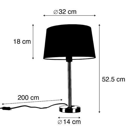 Qazqa Moderne Lampe De Table / Lampe á Poser / Luminaire / Lumiere / ÉClairage Moderne En Acier Avec Abat-Jour Noir 35 Cm - Simplo Acier /Tissu Noir,Acier Rond Oblique / IntRieur / Salon E27 Max. 1 X 60 Watt