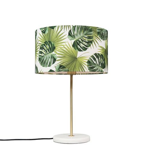 Qazqa Moderne Lampe De Table / Lampe á Poser / Luminaire / Lumiere / ÉClairage Moderne En Laiton Avec Abat-Jour 35 Cm - Kaso Tissu /Acier /Marbre Blanc,Vert,Dor/Laiton Rond / IntRieur / Salon E27 Max. 1 X 60 Watt