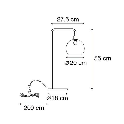 Qazqa Moderne Lampe De Table / Lampe á Poser / Luminaire / Lumiere / ÉClairage Moderne Noire Avec Verre Fum - Maly Plastique /Acier Noir Rond / IntRieur / Salon E27 Max. 1 X 25 Watt