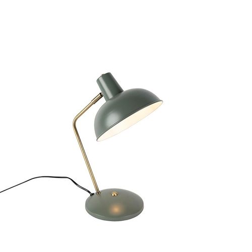 Qazqa Moderne Lampe De Table / Lampe á Poser / Luminaire / Lumiere / ÉClairage RTro Gris Avec Bronze - Milou Acier Bronze,Vert Rond / Lampe De Lecture / IntRieur / Salon E14 Max. 1 X 40 Watt