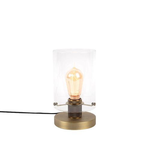 Qazqa Moderne Lampe De Table / Lampe á Poser / Luminaire / Lumiere / ÉClairage Scandinave Bronze Avec Verre - DMe Acier / Bronze,Transparent Cylindre / IntRieur / Salon E27 Max. 1 X 40 Watt