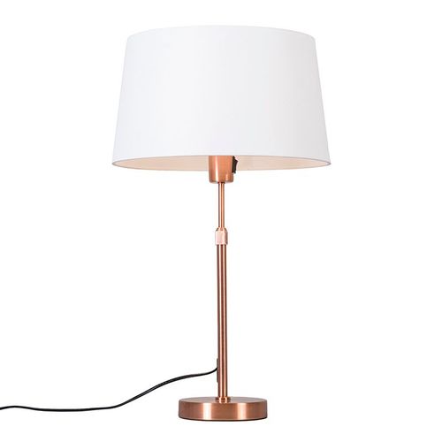 Qazqa Moderne Lampe De Table / Lampe  Poser / Luminaire / Lumiere / clairage En Cuivre Avec Abat-Jour Blanc 35 Cm Rglable - Parte Mtal /Tissu Blanc,Cuivre Rond / Lampe De Bureau / Lampe De Chevet / Intrieur / Salon E27 Max. 1 X 60 Watt
