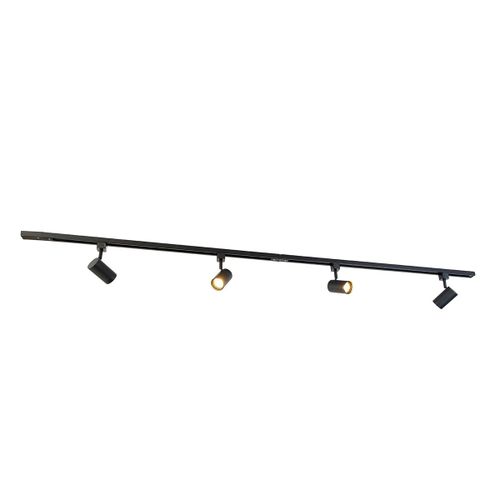 Qazqa Moderne Modern 1-Fase Railsysteem Met 4 Plafonnier Spots Zwart - Jeana Acier Noir Oblongue / Luminaire / Lumiere / clairage / Intrieur / Salon / Cuisine Gu10 Max. 4 X 50 Watt