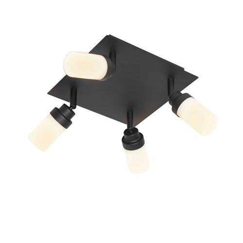 Qazqa Moderne Moderne Badkamer Plafonnier  Plafonnier Spot   Fixer Au Plafond Zwart 4-Lichts Ip44 - Japie Acier /Verre Noir,Blanc Carr / Luminaire / Lumiere / ÉClairage / IntRieur /...